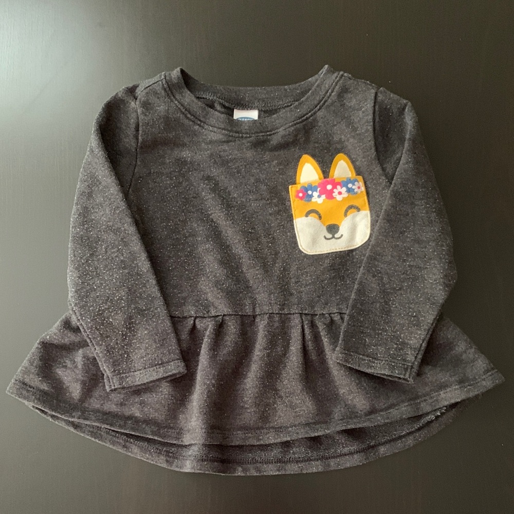OLD NAVY | Charcoal Long Sleeve with Fox Pocket | 12-18 months